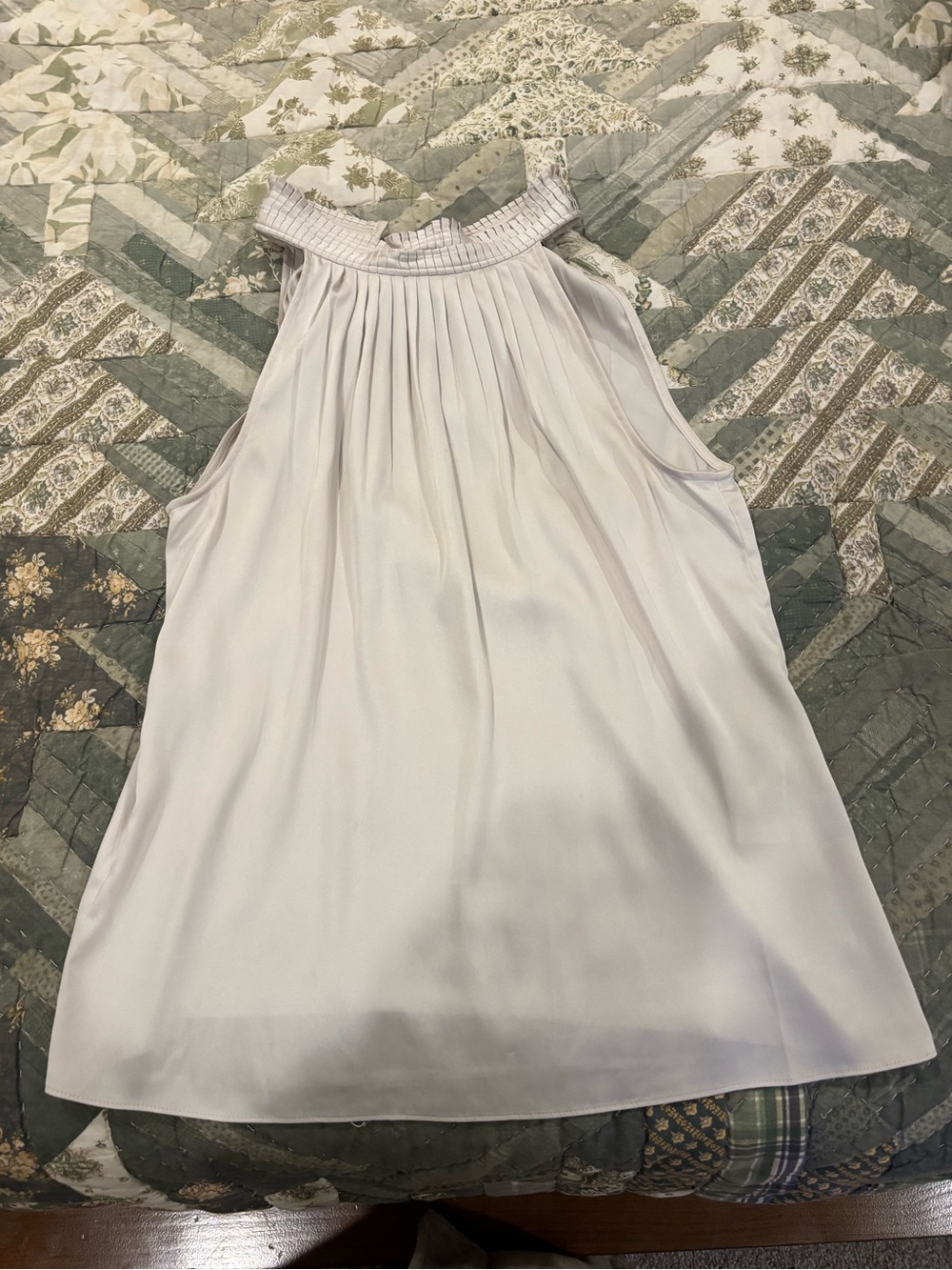 WHBM Sleeveless Pleated Neck Blouse in Light Champagne